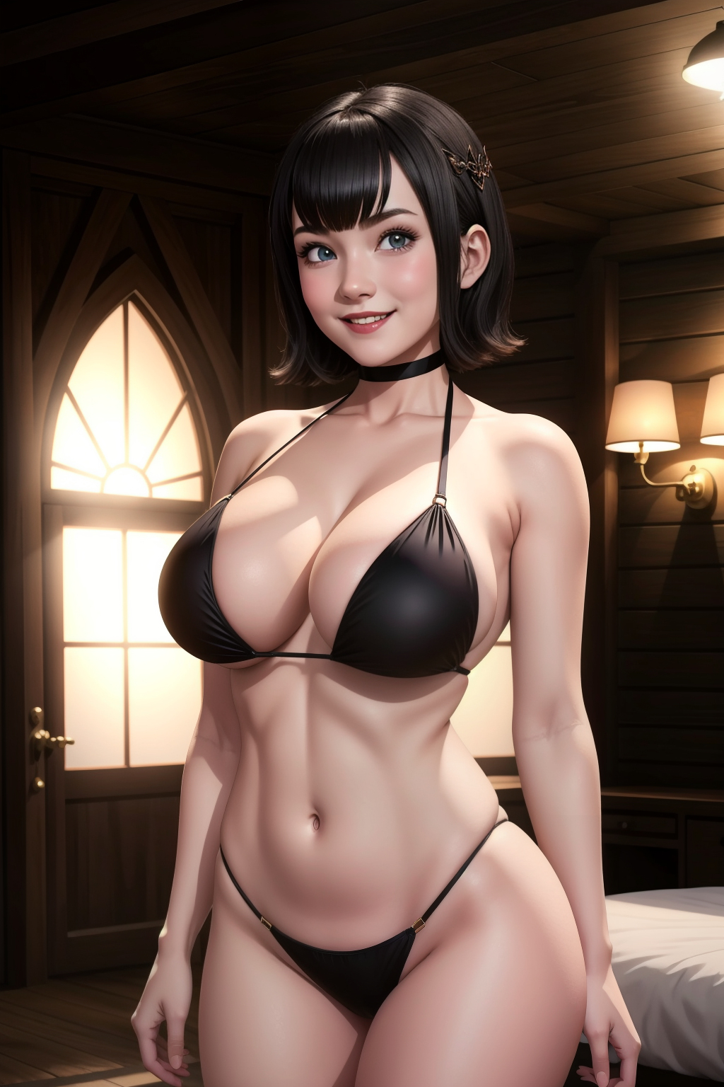 Rule 34 - 1girls Ai Generated Big Breasts Bikini Black Hair Blue Eyes Bra  Breasts Apart Choker Female Female Only Goth Goth Girl Grin Hotel  Transylvania Lingerie Mavis Dracula Skindentation Smile Solo