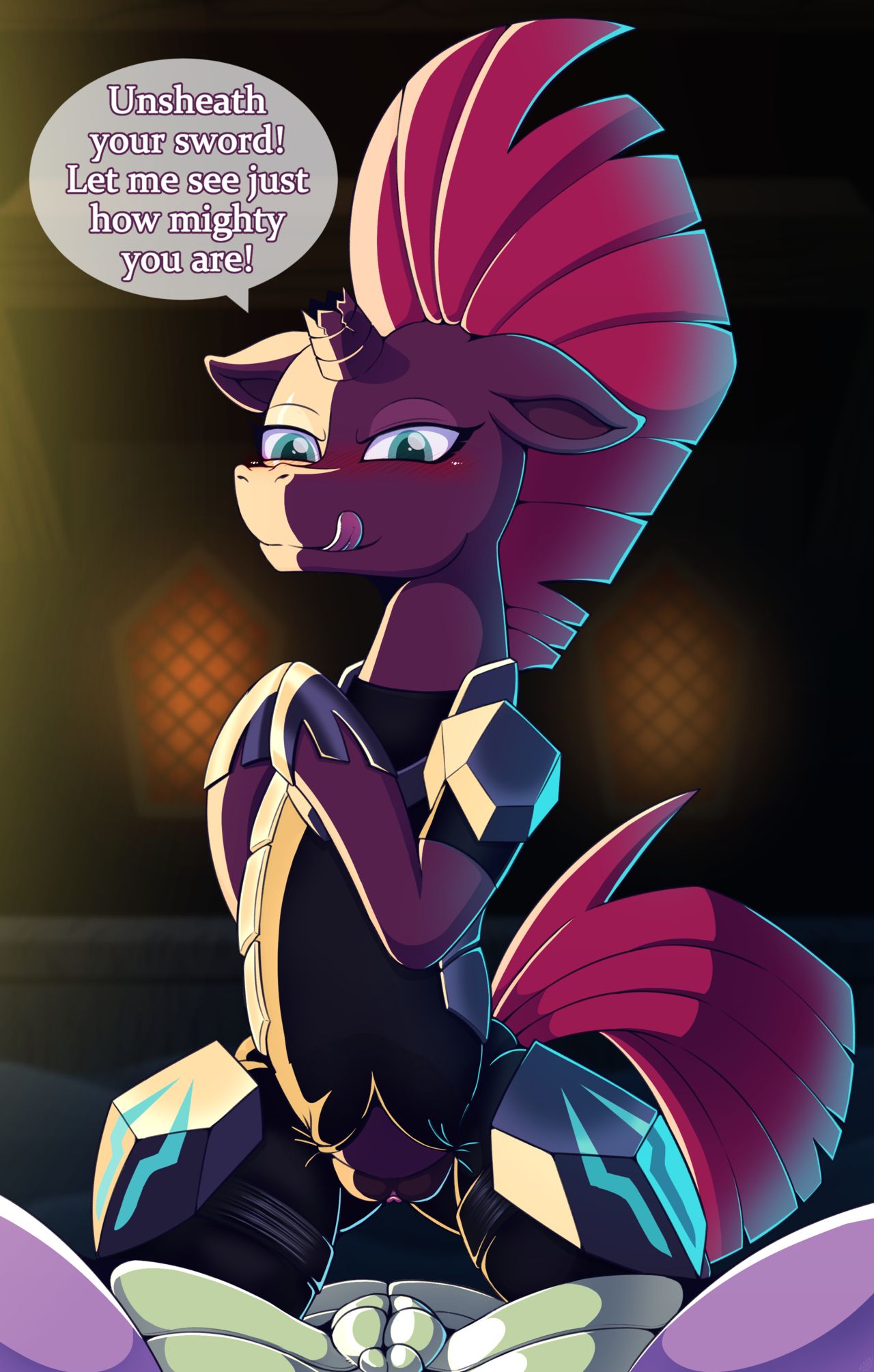 Rule 34 – armor broken horn clothing dragon equid equine female feral friendship is magic green eyes hasbro horn horse licking licking lips male mammal mohawk my little pony my little pony: the movie (2017) pink hair pink tail pony purple body purple fur pussy slit smile spike (mlp) tail tempest shadow (mlp) unicorn vavacung | 9288398