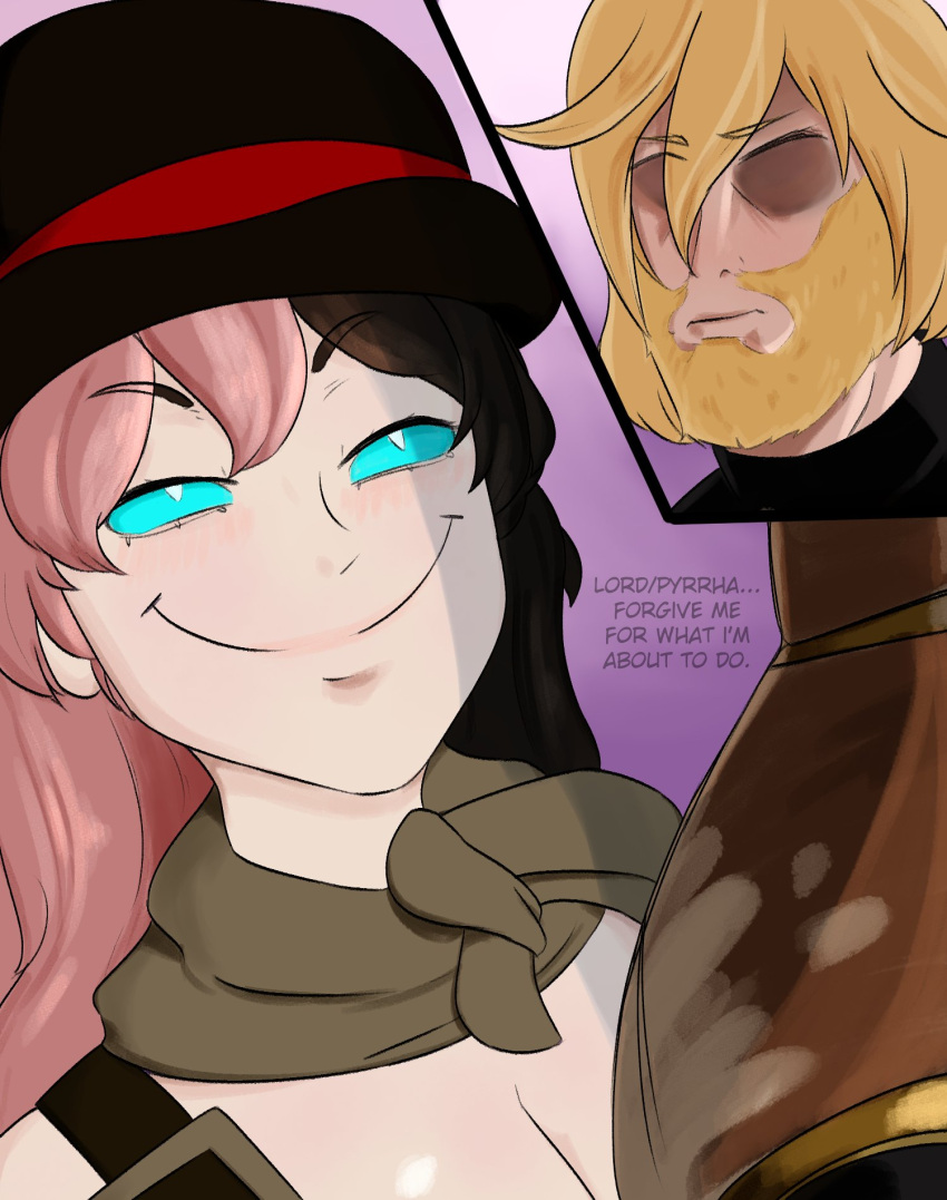 Rule 34 – 1boy 1girls blonde hair blue eyes breasts brown hair curious cat (rwby) hat imminent sex jaune arc neo (rwby) pink hair possession rwby silentknight (ship) smug smug expression smug face smug grin smug smile straight tagme text trajectory white pupils | 8064032