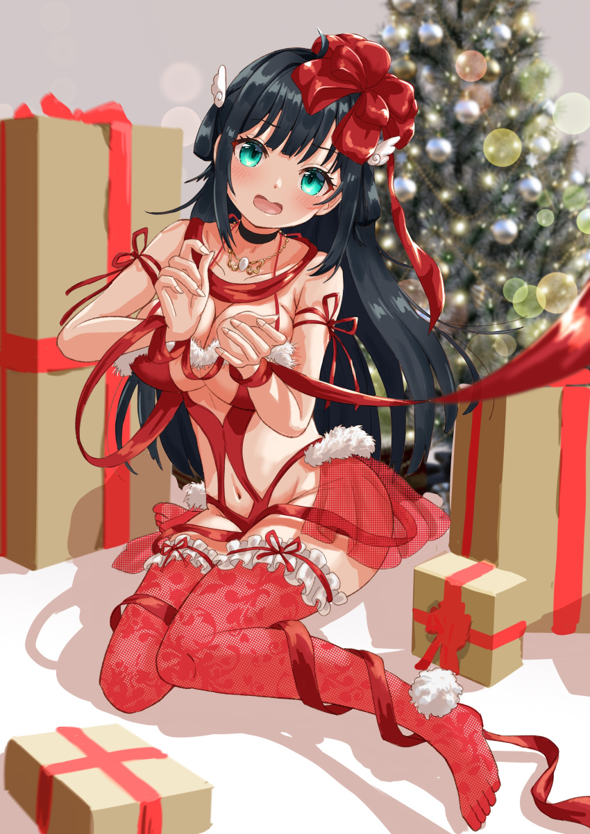 Rule 34 – 1girls amano nene (vtuber) aqua eyes belly button black hair blush breasts christmas christmas outfit christmas tree cleavage clothed clothing female female only gifts hair ornament huge breasts indoors light-skinned female light skin lingmuuu (ling☆mu) looking at viewer open mouth production kawaii red stockings restrained revealing clothes skimpy clothes solo stockings tree virtual youtuber wrapped wrappings | 9278077
