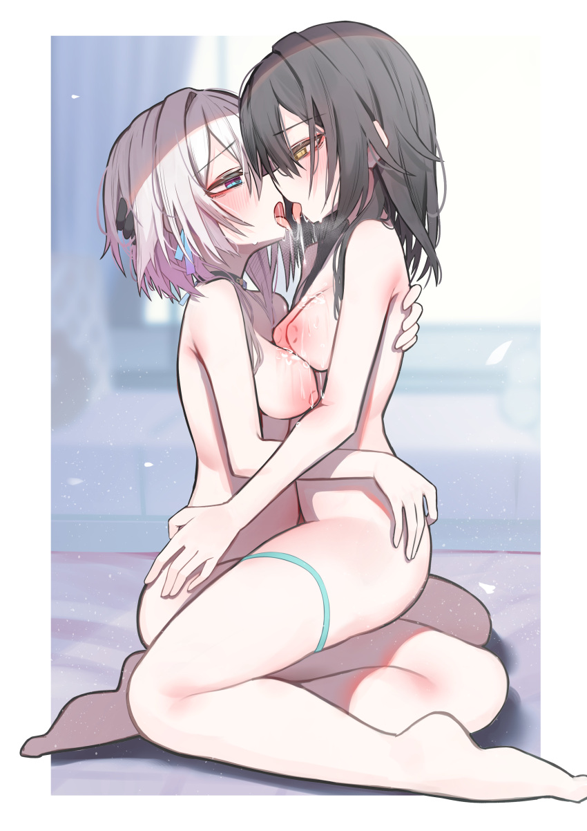 Rule 34 – 2girls absurdres after kiss black hair blue eyes blurry blurry background blush border breasts breath completely nude dated commentary eye contact face-to-face from side half-closed eyes hand in another’s hair hand on another’s ass hand on another’s back highres honkai: star rail honkai (series) indoors long hair looking at another march 7th (honkai: star rail) medium breasts medium hair multiple girls nipples nude open mouth outside border pink hair profile sajin (user pvrm4582) saliva saliva trail sitting stelle (honkai: star rail) thigh strap trailblazer (honkai: star rail) white border yellow eyes yuri | 9309475