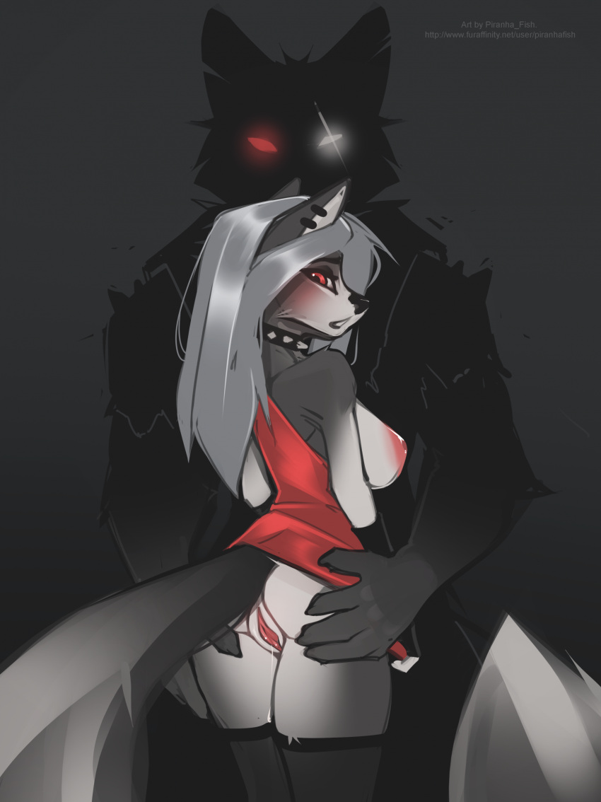Rule 34 – 2024 5 fingers anthro anthro on anthro ass black nose breasts canid canid demon clothed clothing clothing lift demon dress dress lift duo female fingers fur genitals glowing glowing eyes grey body grey fur hair hand on butt hellhound helluva boss hi res humanoid hands legwear loona (helluva boss) male male/female mammal multicolored body multicolored fur nipples no underwear piranha fish pussy silver hair stockings text two tone body two tone fur url vortex (helluva boss) white body white fur | 9285870