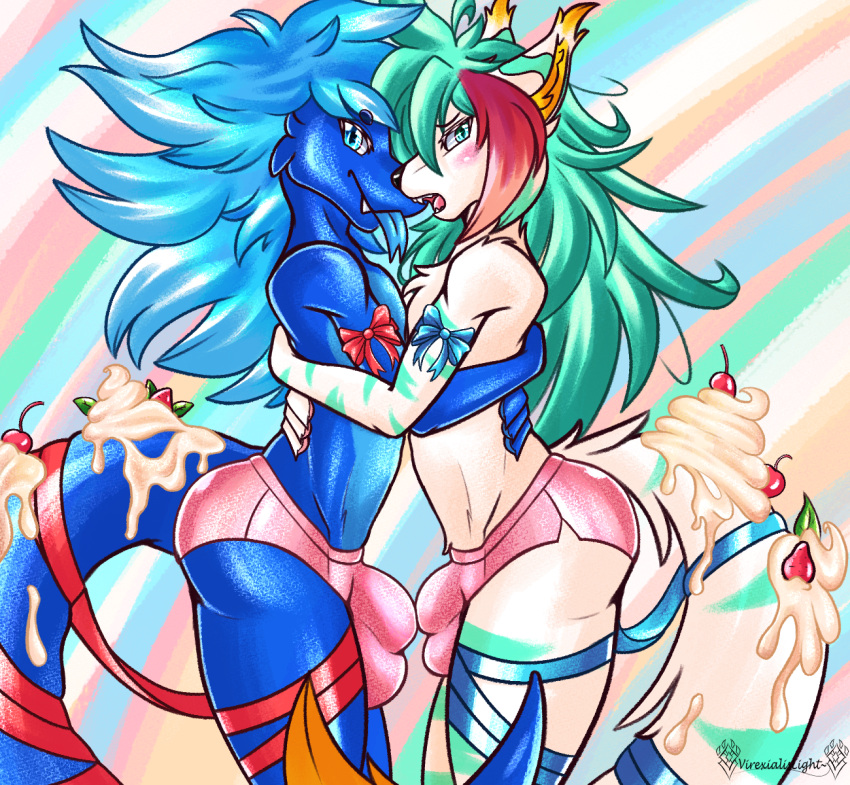 Rule 34 – anthro ass astral (virexialislight) blush bulge bulge rubbing bulge size difference cherry clothed clothing dairy products digital media (artwork) duo embrace felid feline food food fetish food play fruit fur genitals girly goo creature hair hi res hug humanoid hybrid kobold lailea zuvi lynx male male/male mammal nude pinup plant pose ribbon restrained ribbons seducing viewer seductive simple background smile strawberry tail teasing teasing viewer underwear underwear only virexialislight whipped cream white body white fur | 9447164