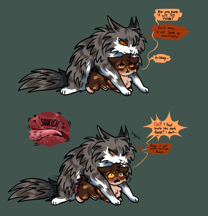 Rule 34 – age difference amber eyes barbed penis bigger male blood cats feline feral feral on feral feral only feral penetrated larger male mating (animal) pain pink penis rough sex smaller female spottedleaf (warriors) tears thistleclaw (warriors) tortoiseshell cat vaginal penetration warriors (cats) yellow eyes | 9309234