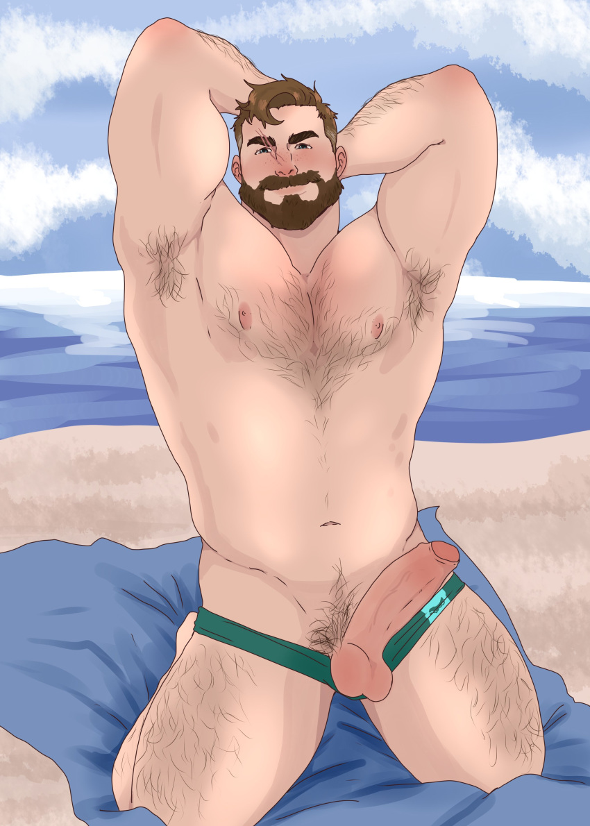 Rule 34 – 1boy absurdres arm hair armpit hair arms behind head bara beach beard brown hair chest hair coral island erection facial hair full beard hairy highres kneeling large pectorals leg hair looking at viewer male focus male swimwear aside mark (coral island) muscular muscular male navel nipples pectorals penis short hair smile solo solo male sparse chest hair stomach testicles thick beard thick leg hair thick thighs thighs topless male uncensored wickedsturdy | 9411151