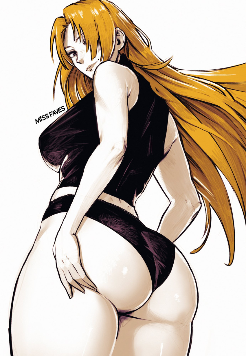 Rule 34 - Artist Name Ass Black Panties Black Shirt Blonde Hair Breasts  Brown Eyes Commentary English Commentary Female Hair Over One Eye Hand On  Own Ass Highres Jujutsu Kaisen Large Breasts