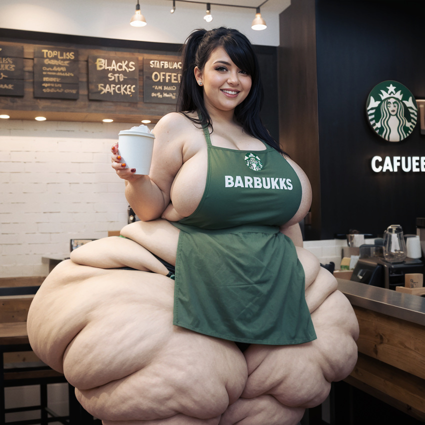 Rule 34 - 1girls Ai Generated Apron Apron Only Bbw Big Breasts Breasts Fat  Fat Girl Fat Legs Fat Thighs Fat Woman Green Apron Huge Thighs Iced Latte  With Breast Milk Meme