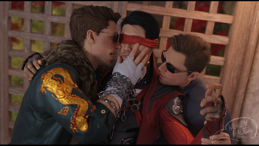 Rule 34 – 3boys 3d 3d (artwork) 3d model 3humans 3males black hair blind brown eyes brown hair excited expression gay gay threesome johnny cage kenshi takahashi male/male/male male focus male only mortal kombat mortal kombat 1 (2023) multiverse netherrealm studios nightin galez outdoors red blindfold threesome threesome invitation yakuza tattoo yaoi | 9731674
