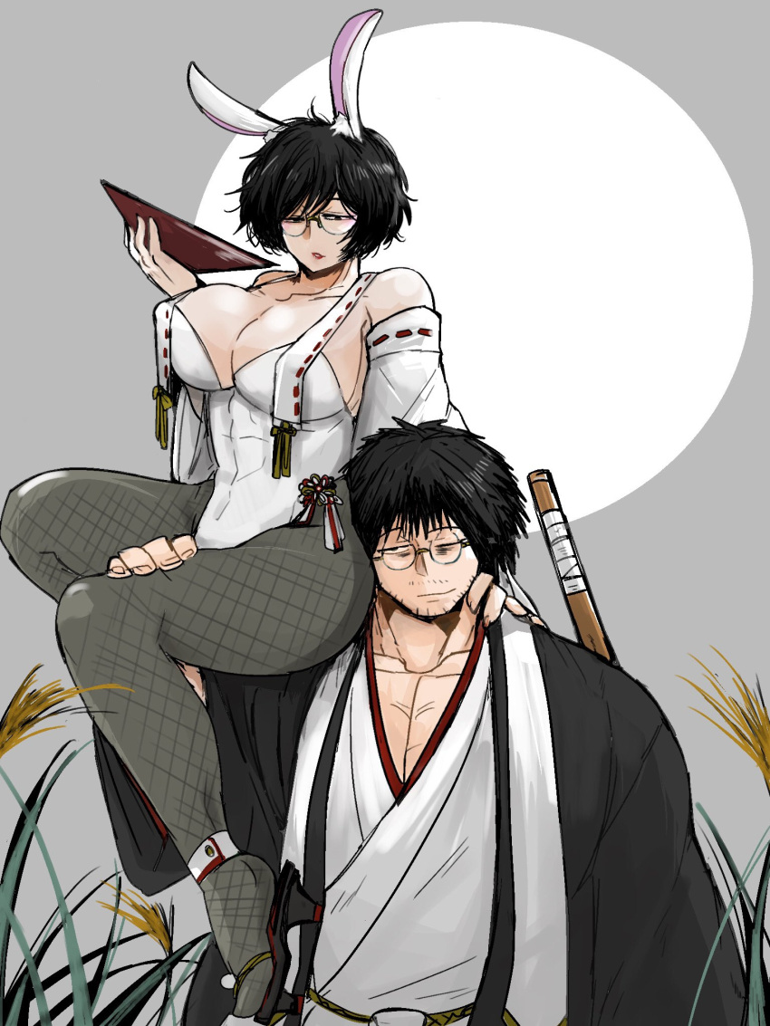 Rule 34 – 1boy 1girls big breasts black hair bunny ears bunny girl bunnysuit chinese zodiac cleavage dual persona female fishnets genderswap (mtf) geta glasses japanese clothes kengan (series) kengan omega male new year nitokutumu2 rule 63 sakazuki sake short hair sitting on person sitting on shoulders tokuno’o tokumichi year of the rabbit | 9840260