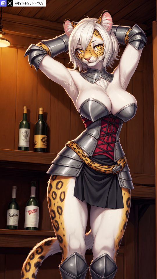 Rule 34 – ai generated animal ears anthro armor armpits arms behind head arms up artist name bangs bottle breasts cat ears cat girl cat tail chains cleavage colored skin corset feline female furry furry female gauntlets hair between eyes indoors large breasts leopard leopard ears leopard print leopard tail looking at viewer short hair slit pupils smile solo stable diffusion standing tail twitter twitter username vambraces watermark white fur white hair yellow eyes yiffyjiffy69 | 10244766