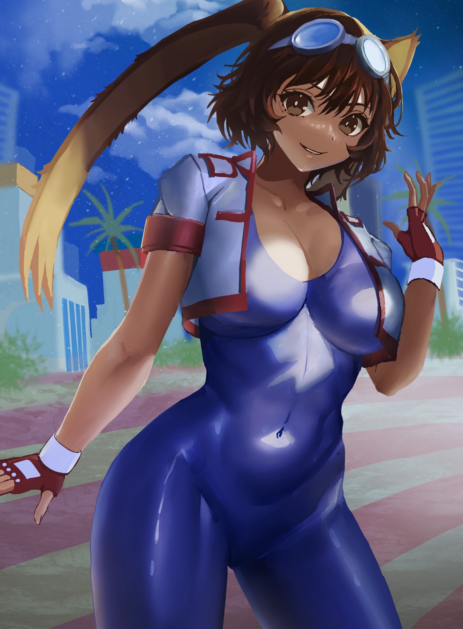 Rule 34 – 1girls arina makihara big breasts bodysuit breasts brown eyes brown hair busty cleavage covered navel female female only fingerless gloves gloves goggles goggles on head highres jacket large breasts legs looking at viewer makihara arina open clothes open jacket parted lips rabbit ears rabbit girl sensual short hair smile solo spandex thighs toned waku waku 7 | 10232645