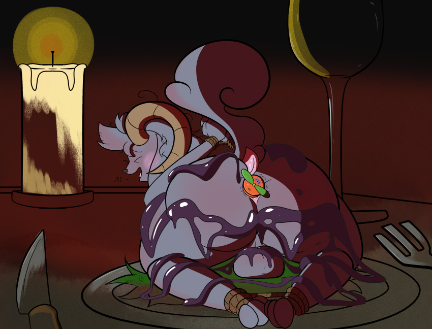 Rule 34 – absurd res anal anthro ass balls blush blush lines bound bovid candle caprine carrot dildo carrot in ass carrot vibrator container cup cutlery dinner dinner table dock (anatomy) drinking glass electronic device english text fork genitals glass glass container glass cup goat hi res horn hybrid improvised dildo improvised sex toy kitchen utensils kloroform (character) knife lagomorph leporid lexi arts male mammal moan presenting presenting hindquarters presenting to viewer rabbit rope sauce sauce on butt sex toy solo tail text tools vibrator wine glass | 10126587