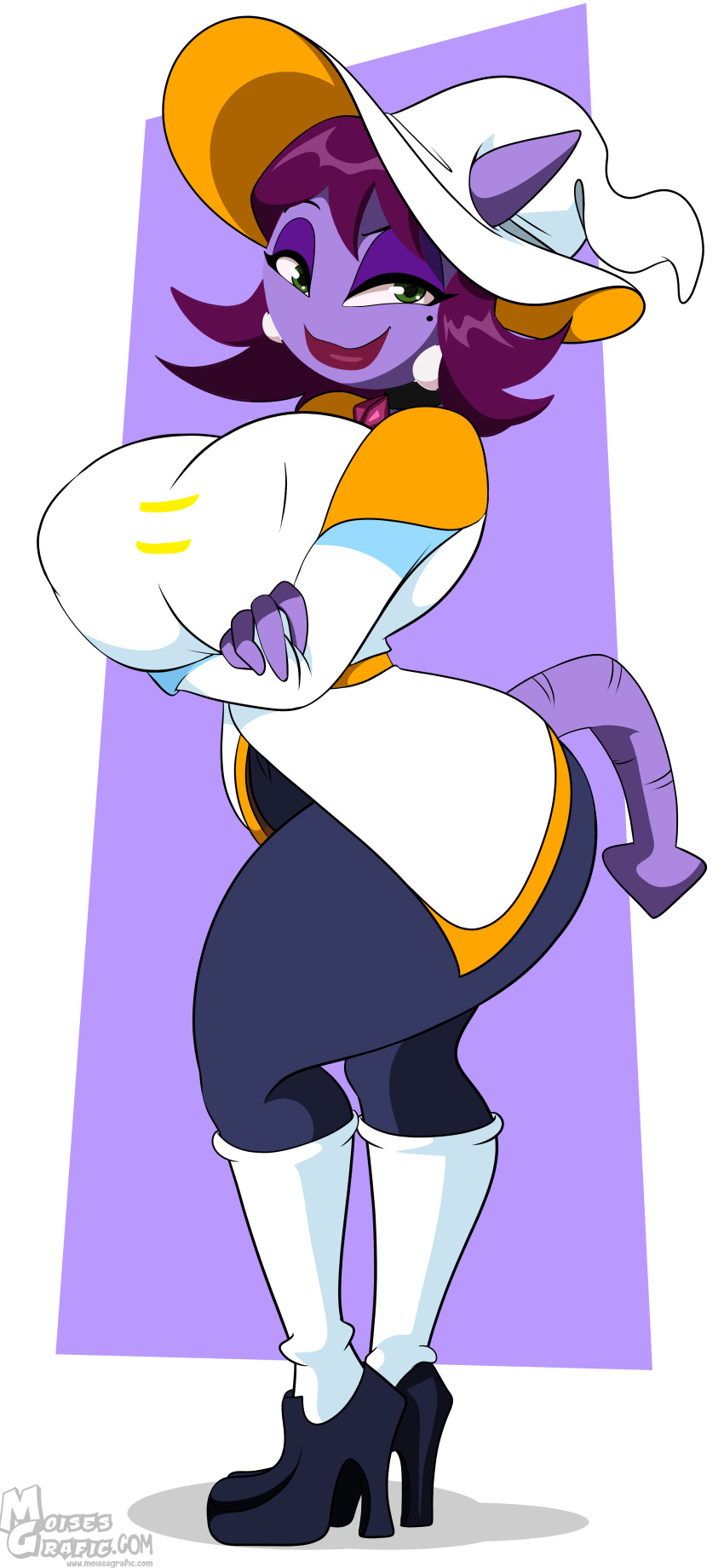 Rule 34 – 1girls adult female alternate version available big breasts big hips blue high heels blue pants blue shoes crossing arms demon girl demon tail green eyes moisesgrafic purple hair purple skin saranoia short hair solo female white hat white jacket white shirt white socks witch hat yellow skin yin yang yo! | 10186247