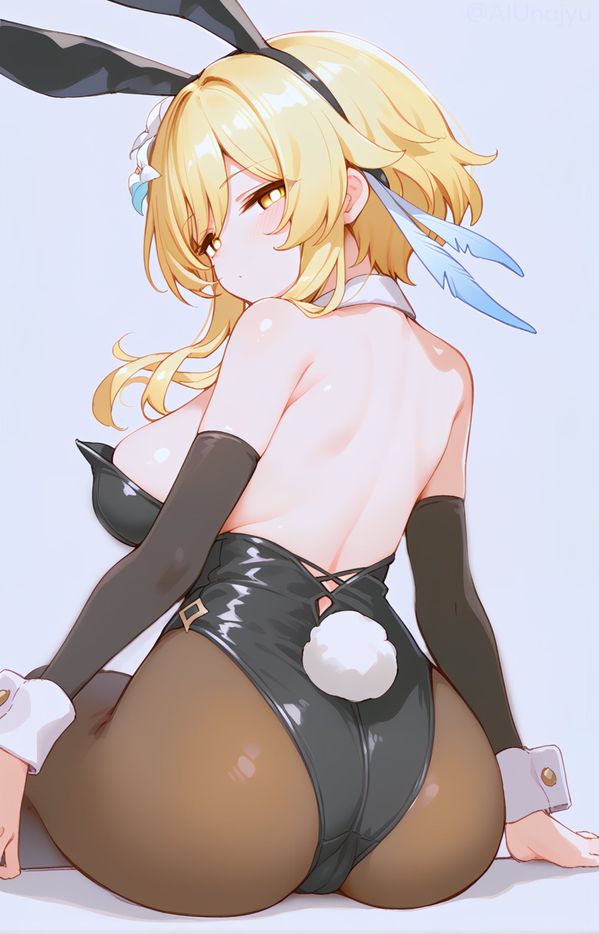 Rule 34 – 1girls ai generated ass blonde hair breasts bunny ears bunny tail bunnysuit female female only genshin impact high resolution large breasts looking at viewer looking back lumine (genshin impact) sitting solo unajyu very high resolution | 10247380