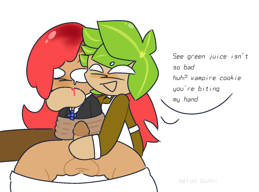 Rule 34 – apron bad anatomy biting blood cookie run crying dialogue fully clothed gay green hair handjob herb cookie male male/male male only me lonbunny(artist) partially clothed penis red hair rope shitpost smile smiling text text bubble vampire cookie yaoi | 10238229