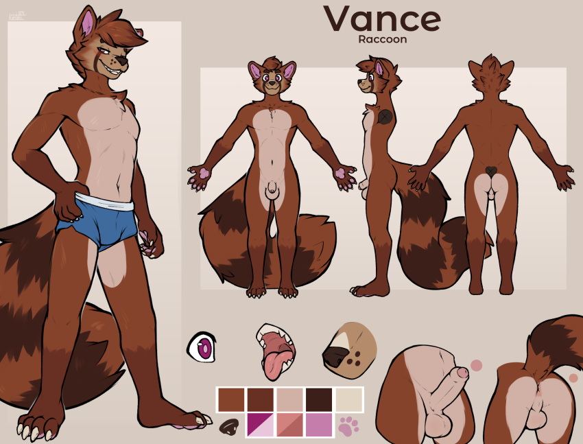 Rule 34 – 5 fingers anthro anus ass backsack balls biped brown body brown fur claws clothed clothing color swatch countershade fur countershade torso countershading erection fingers foreskin fur genitals glans hi res humanoid genitalia humanoid penis ketei male mammal model sheet open mouth pawpads penis perineum procyonid raccoon smile solo tail tongue tongue out topless topless anthro topless male underwear underwear only vance (zephyrnok) | 10196814