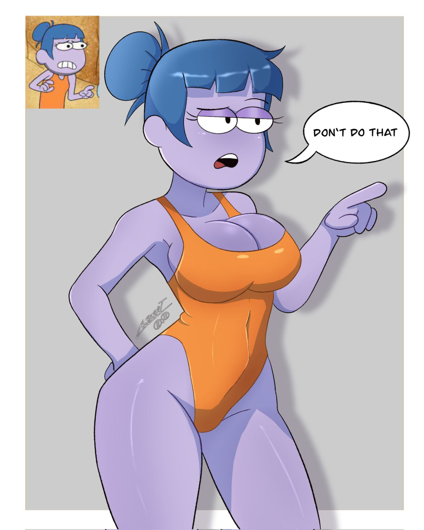 Rule 34 - Athletic Female Autart Big Ass Big Breasts Big City Greens Blue  Hair Breasts Squeeze Cartoon Dialogue Disney Disney Channel Female Gloria  Sato One-piece Swimsuit Orange Swimsuit Purple Skin Thick