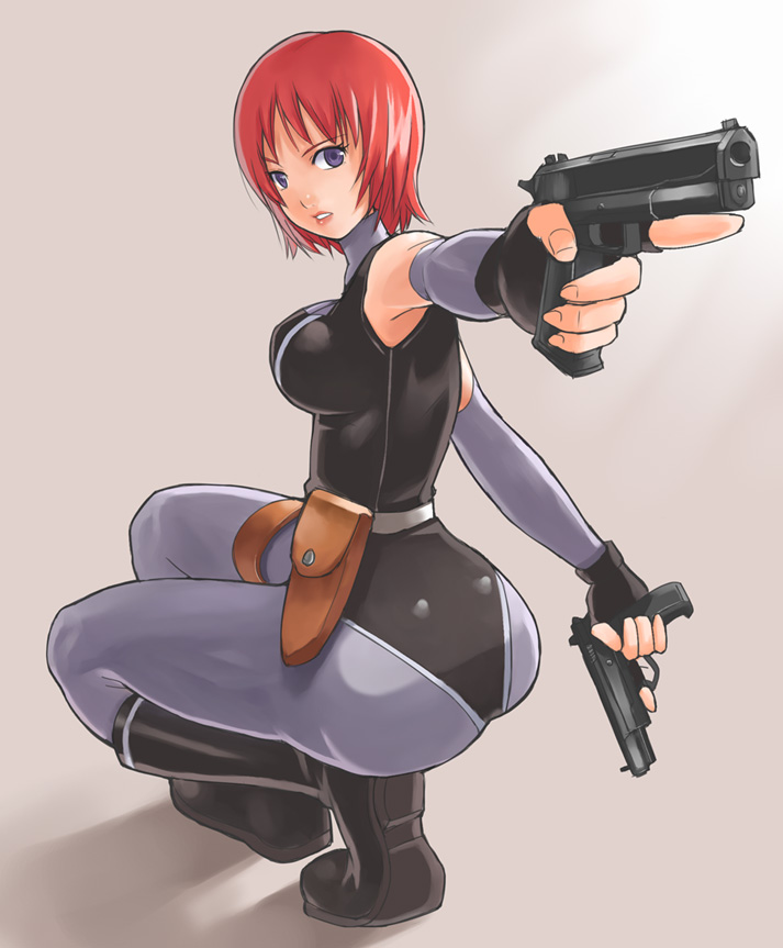 Rule 34 – ass bodysuit boots breasts detached sleeves dino crisis dual wielding female fingerless gloves gloves gun handgun holding holding gun holding weapon large breasts looking back nagase haruhito parted lips photoshop (medium) purple eyes red hair regina (dino crisis) short hair skin tight solo spandex trigger discipline weapon | 10516064