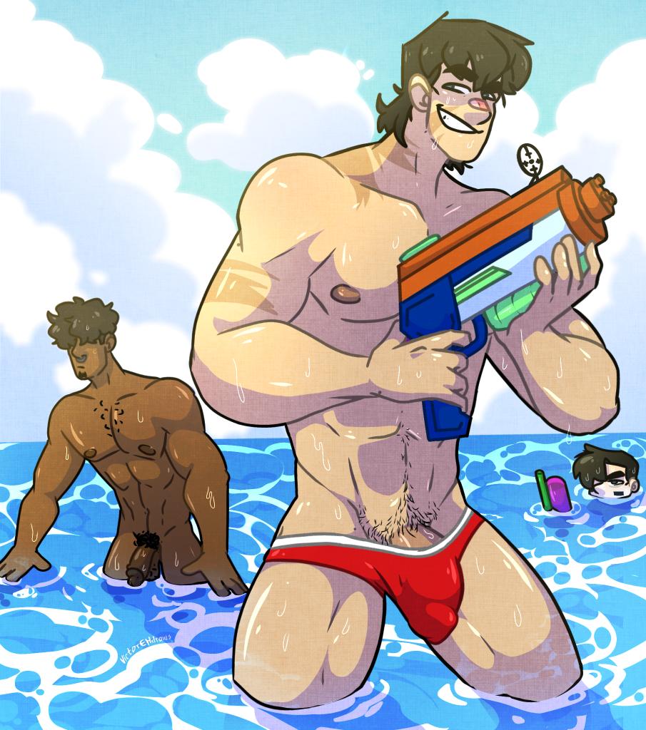 Rule 34 - Beach Black Hair Bulge Dark Skin Disventure Camp Gay Hunter (disventure  Camp) James (disventure Camp) Male Only Muscles Muscular Naked Nude Pubic  Hair Scar Summer Swimsuit Tom (disventure Camp)