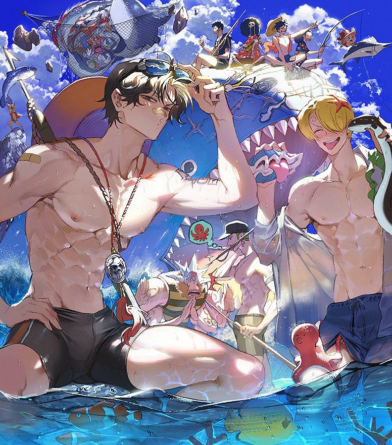 Rule 34 – 11boys abs bandage on nose black hair blonde hair brook (one piece) buggy the clown detailed detailed background duo focus fish-men (one piece) fishing franky goggles goggles on head hand on hip hat hatchan laboon looking at viewer male male only monkey d luffy multiple boys muscular muscular male nori31291404 ocean octopus one piece partially submerged pecs portgas d ace pre-timeskip roronoa zoro shorts shoulder tattoo smile squatting swimming trunks swimsuit swimwear tattoo tight clothing tony tony chopper topless topless male trafalgar law usopp vinsmoke sanji wet body wet skin wholesome | 10392518