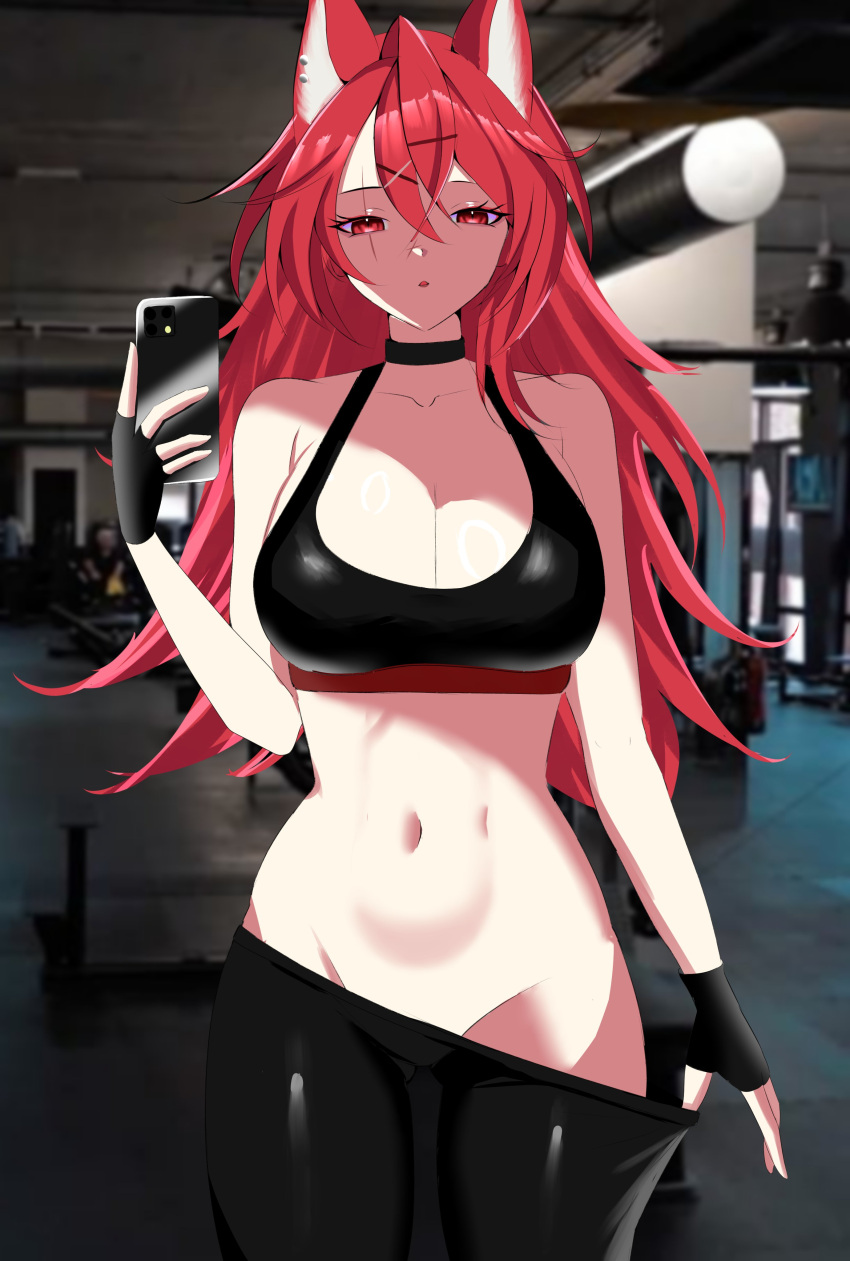 Rule 34 – 1girls 2d 2d (artwork) alternate costume animal ears belly button big breasts black clothing cellphone cleavage female female focus female only front view gloves gym gym clothes high resolution highres hispanic virtual youtuber holding cellphone holding object hourglass figure ignya panthara indoors long hair looking at viewer navel red eyes red hair saino scar scar on face selfie slim girl solo solo female solo focus standing virtual youtuber vtuber vtuberfanart yakuni | 10434447