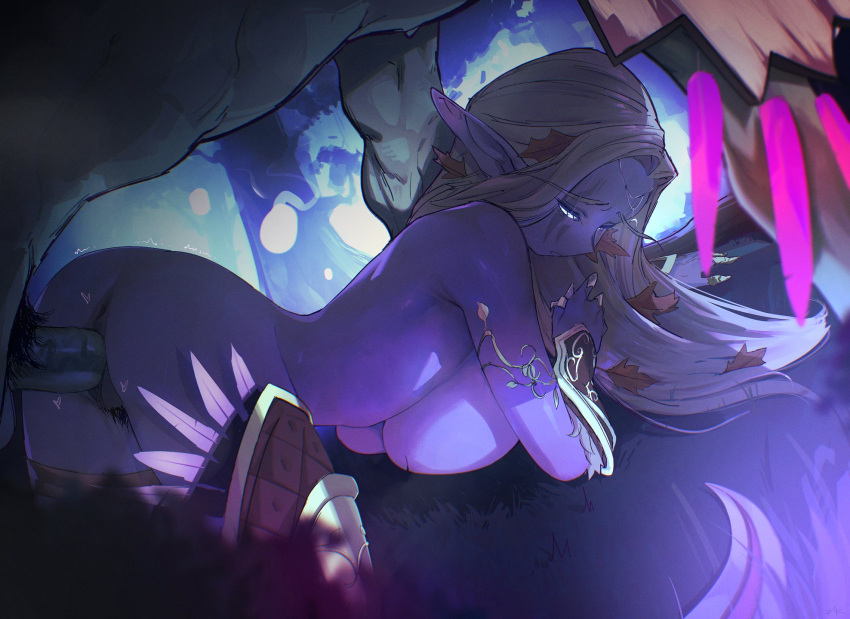 Rule 34 – 1boy all fours anus ass breast press breasts colored skin doggy style elf erection female female pubic hair from side glowing glowing eyes grey skin highres large breasts leaf leaf on head leg armor long hair male pubic hair night night elf (warcraft) nude on grass penis pointy ears pubic hair puk (higanbana doujin) purple skin pussy sex solo focus straight uncensored vaginal penetration vambraces warcraft white hair world of warcraft | 10314159