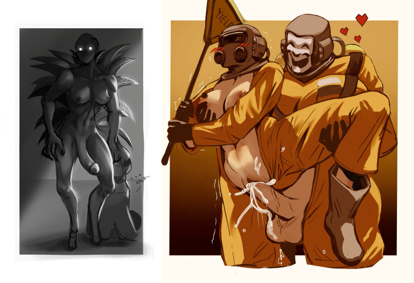 Rule 34 – 1boy 1futa 2girls areolae big breasts big penis blush blush lines bracken (lethal company) breast grab breast squeeze breasts clothed clothing cum cum in pussy cum inside cumshot employee (lethal company) enjoying erection female futanari hearts around head humanoid humanoid genitalia humanoid penis lethal company male medium breasts mostly clothed nipples orange jumpsuit penetration penile penetration penis pink nipples pussy rough sketch self upload standing worker (lethal company) yaeillust | 10408307