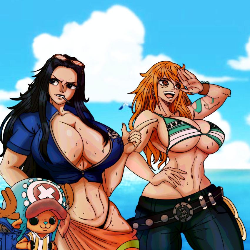 Rule 34 – 1boy 1girls 2girls bare arms bare shoulders big breasts black hair blue eyes blush bra color female furry hat hi res inner sideboob jeans large breasts light-skinned female light skin long hair male male/female master dcj nami nami (one piece) nico robin one piece orange eyes orange hair shounen jump sunglasses sweat tagme thick thighs tony tony chopper | 10514680