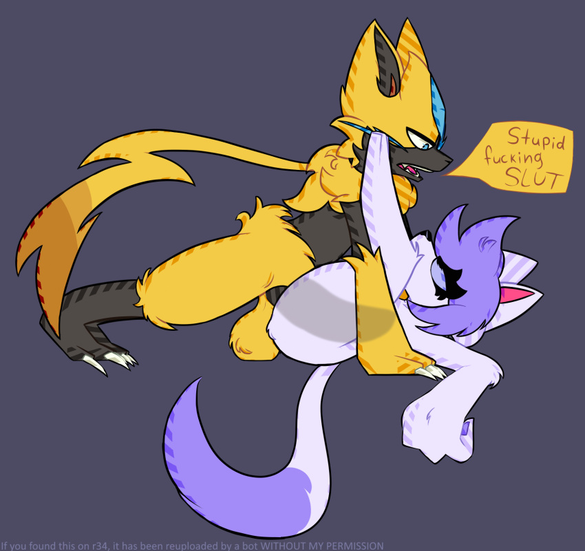 Rule 34 – anal anal sex anthro balls bent over big balls big penis brown body brown fur canid canine cheek tuft claws deep penetration degradation dialogue duo english text facial tuft felid feline femboy fluffy fox from front position fur gemon generation 7 pokemon genitals hair hi res legendary pokemon long penis male male/male mammal mating press nintendo pawpads paws penetration penis pinned pinned to ground pokemon pokemon (species) purple body purple hair sex shaded short hair speech bubble text tuft x ray view xray view yellow body yellow fur zeraora | 10492053