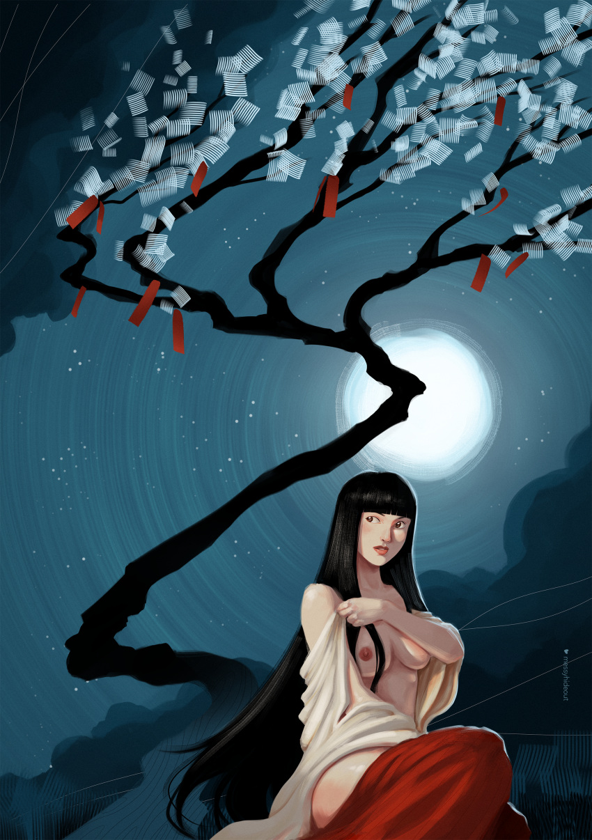 Rule 34 – 1girls black hair breasts breasts out brown eyes flag japanese japanese clothes long hair messyhideout miko miko outfit moon moonlight night night sky oc open clothes open shirt original original character pale skin red bottomwear shrine maiden sitting the city of reygarth thighs tree tree background tree branch white shirt yuki (blarghonator) | 10333855