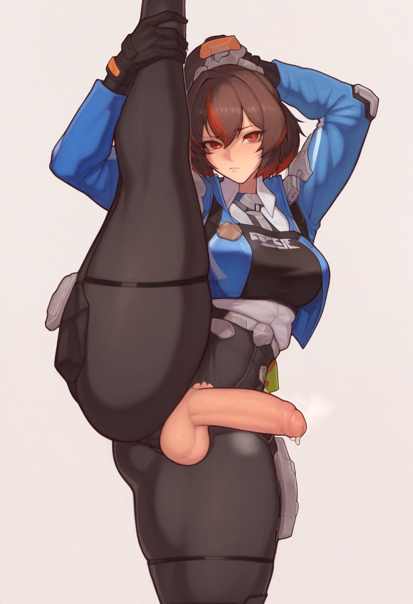 Rule 34 – 1futa 1girls ai generated altra x big ass big penis black gloves black hair legs up multicolored hair pants penis police uniform ponytail precum red eyes red hair standing on one leg standing split steaming body stretching testicles zenless zone zero zhu yuan | 10708677