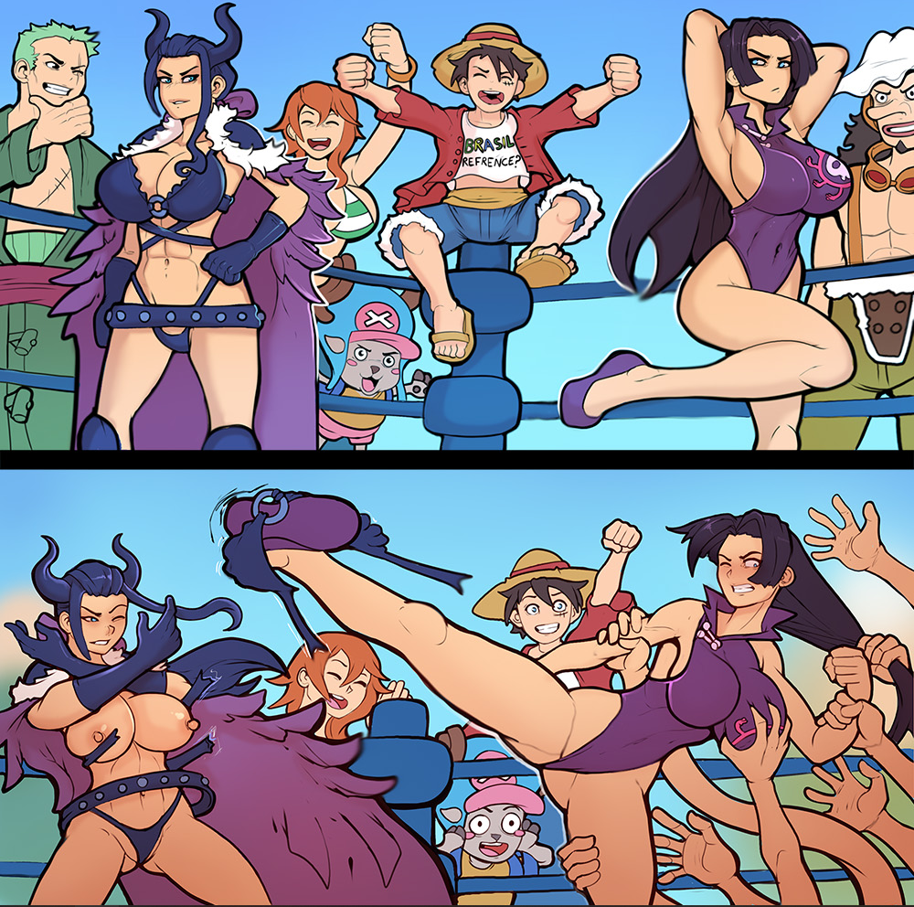 Rule 34 – 3girls 4boys abs arena armpit arms behind head arms up beast pirates (cosplay) big breasts bikini black hair blue bikini blue bikini top blue eyes blue gloves blue thong boa hancock boxing ring breast grab breasts breasts out busty catfight cheering cleavage clothing damage disembodied hand disembodied hands female fighting gloves grabbing grabbing from behind grabbing hair hair pull hana hana no mi horns kick kicking long hair male markydaysaid monkey d luffy nami nami (one piece) nico robin no sex one-piece swimsuit one piece post-timeskip purple cape purple shoes purple swimsuit roronoa zoro sideboob thong tony tony chopper topless two panel image usopp white body | 10233973