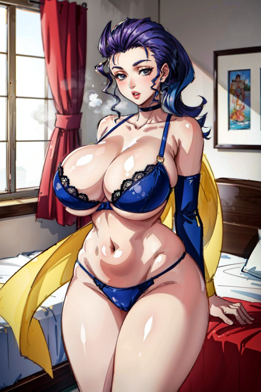 Rule 34 – 1girls ai generated bed bedroom big breasts bra breasts cameltoe cleavage female female only huge breasts indoors inside lace-trimmed bra large breasts long hair midriff navel nipple bulge panties parted lips purple eyes purple hair rose (street fighter) scarf sideboob solo solo female stable diffusion standing street fighter street fighter alpha street fighter iv tampopo thick thighs underboob undersized clothes wide hips yellow scarf | 10594102