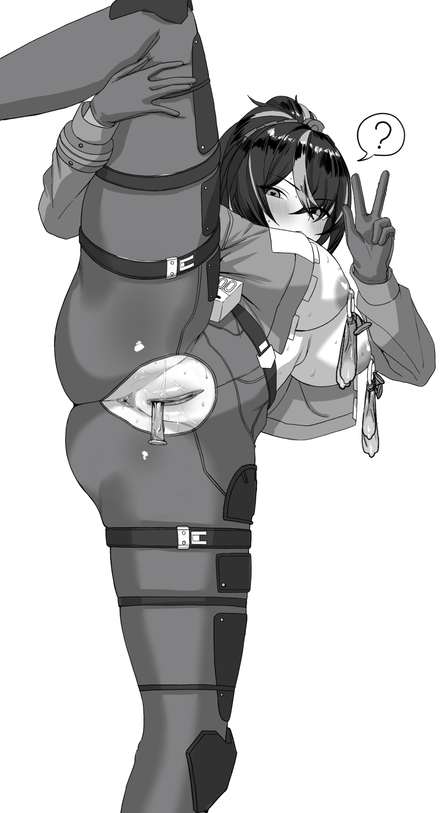 Rule 34 – ? anus blush breasts condom condom left inside condom on nipples dolce (user gghc3572) female gloves greyscale hair between eyes heart heart-shaped pupils highres jacket large breasts long sleeves looking at viewer monochrome nipple piercing nipple rings nipples open clothes open jacket pants piercing pussy simple background solo split spoken question mark standing standing on one leg standing split symbol-shaped pupils uncensored used condom w white background zenless zone zero zhu yuan | 10662093