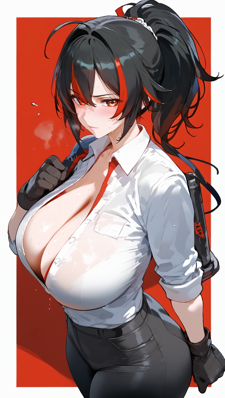 Rule 34 – 1girls ai generated black hair breasts busty curvy large breasts police policewoman ponytail red hair solo streaked hair zenless zone zero zhu yuan | 10809840