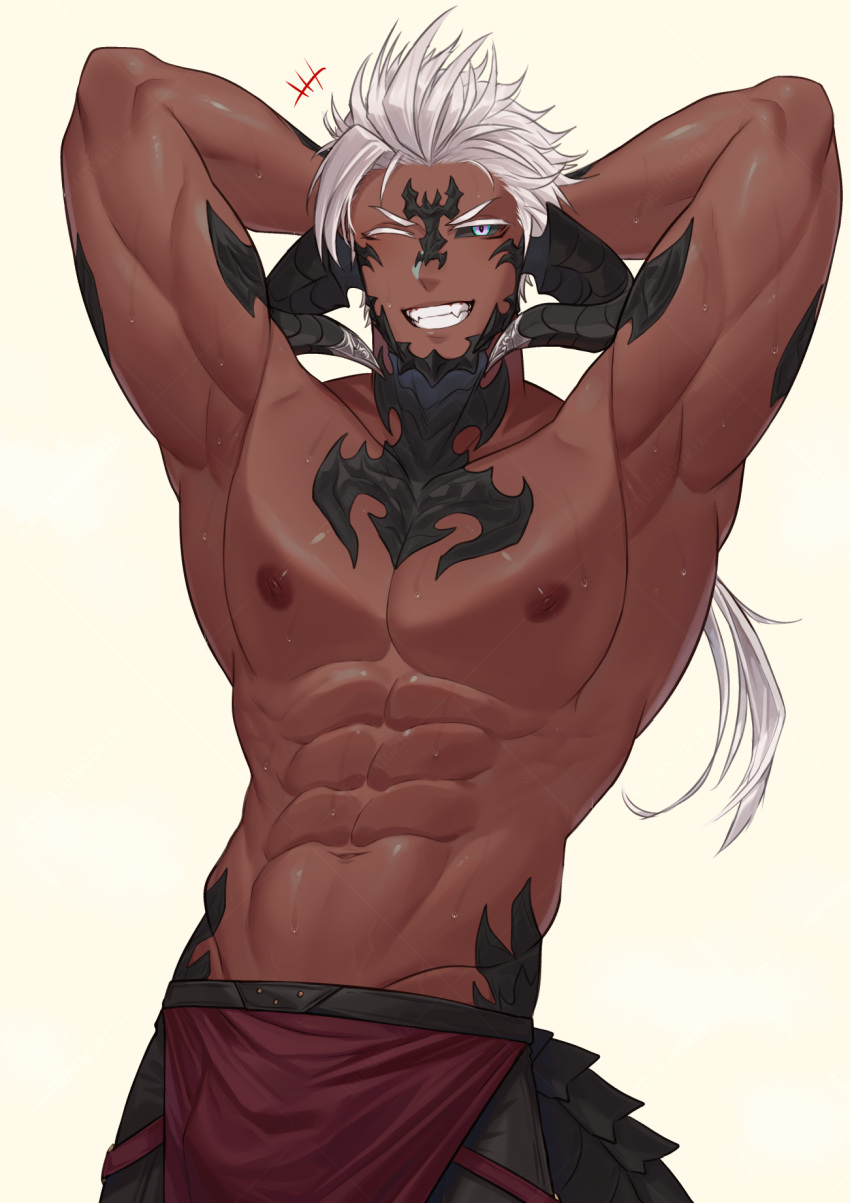 Rule 34 – 1boy abs armpits arms up au ra cocky final fantasy final fantasy xiv hands behind head horn looking at viewer male male only muscular muscular arms muscular chest naughty face nawu (toumator18) nipples no visible genitalia pecs scales scalie seductive smile smiling at viewer solo solo male standing sweat tail topless toumator18 waist up white hair wink winking at viewer | 10601820
