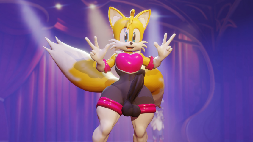 Rule 34 – bodysuit cock and balls crossdressing curvy figure erect penis erection erection under clothes femboy kawaii neckline rouge the bat (cosplay) spandex suit tails the fox thick thighs twintails3d | 10657382