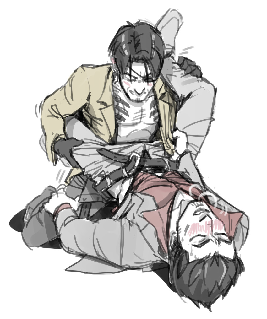 Rule 34 – blush bulge through clothing chest tattoo desperation eyepatch facial hair fully clothed gay heavy breathing implied anal implied penetration implied sex kiryu kazuma leather gloves leather pants like a dragon (series) majima goro missing eye muscular muscular male no genitals shown panting pants down rgg studio ryuu ga gotoku sega tent in pants unbuckled belt undressing another yakuza (series) yakuza tattoo | 10802523