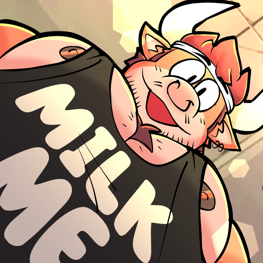 Rule 34 – 1male bull daddy ear piercing furry gay headband highres janjauwu low-angle view pec pov meme tank top tongue out unknown source | 10699206