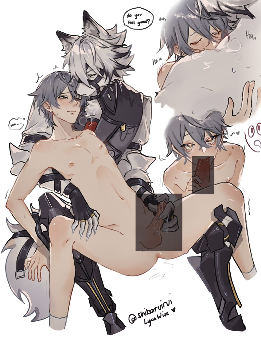 Rule 34 – anthro canid canine canis clothing cum erect penis erection fur gay handjob heart-shaped pupils hug human male male focus male only nude male oral oral sex penis shibaruirui skinny skinny male small penis spread legs sucking penis tail von lycaon white body white fur wise (zenless zone zero) wolf yaoi zenless zone zero | 10713546