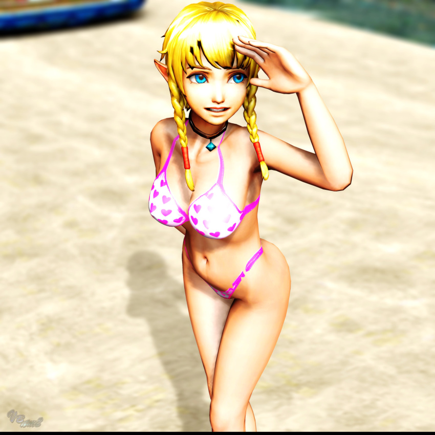 Rule 34 – 1girls 3d arm behind back arm up armpits big breasts bikini blonde hair blue eyes busty cleavage female female only heart print hi res large breasts legs linkle navel nintendo pose posing princess short hair smile solo the legend of zelda thighs thong bikini twin braids virtualblueam2 voluptuous white bikini | 10594200