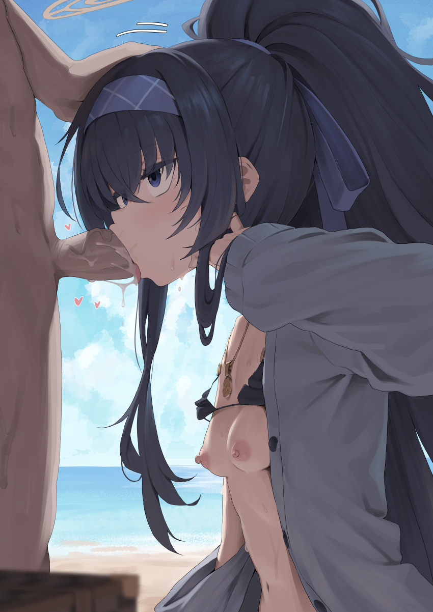 Rule 34 – 1boy absurdres beach bikini black bikini black hair blue archive blue eyes blue sky blush bow breasts breasts out cardigan clothed female nude male cloud cum cum in mouth day fellatio female grey cardigan hair between eyes hairband halo hand on another’s head highres jacket jewelry karadborg long hair long sleeves navel necklace nipples nude ocean official alternate costume open clothes open jacket oral outdoors penis ponytail purple hairband sky small breasts solo focus straight string bikini sweat swimsuit tongue tongue out ui (blue archive) ui (swimsuit) (blue archive) uncensored | 10646661