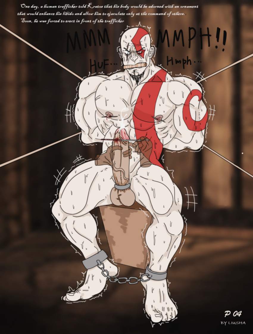 Rule 34 – bald man bara beard drugged god of war kratos liushahuiyou male focus male only muscular male red markings solo male tied arms tied to chair tied up torture torture device white skin | 10694810
