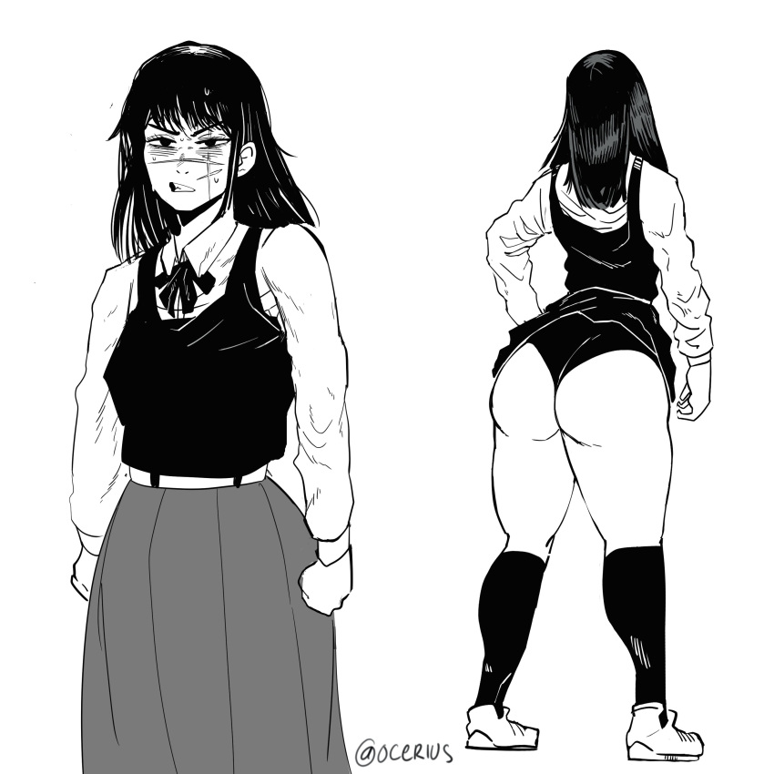 Rule 34 – annoyed annoyed expression big ass big butt black hair black legwear black panties blush chainsaw man long hair ocerius possession scar scar on face scars school uniform schoolgirl showing ass skirt skirt removed thong yoru (chainsaw man) | 10791103