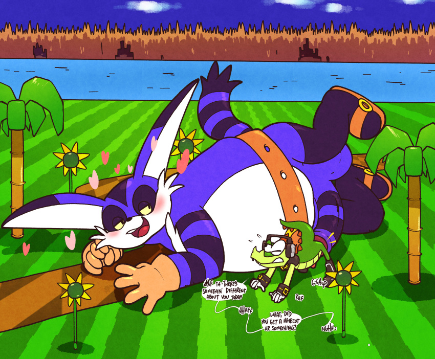 Rule 34 – argon vile balls belly belt big the cat blush bodily fluids clothing crocodile crocodilian crocodylid dialogue domestic cat duo electronics english text erection extreme size difference felid feline felis fur genitals gloves green body green hill zone handwear headphones heart symbol hi res it’ll never fit male male/male mammal mostly nude overweight palm tree penetration penis plant purple body purple fur reptile ridiculous fit sandals scalie sega shallow penetration size difference sonic (series) sonic the hedgehog (series) speech bubble striped body striped fur stripes sweat text tree vector the crocodile | 10662162