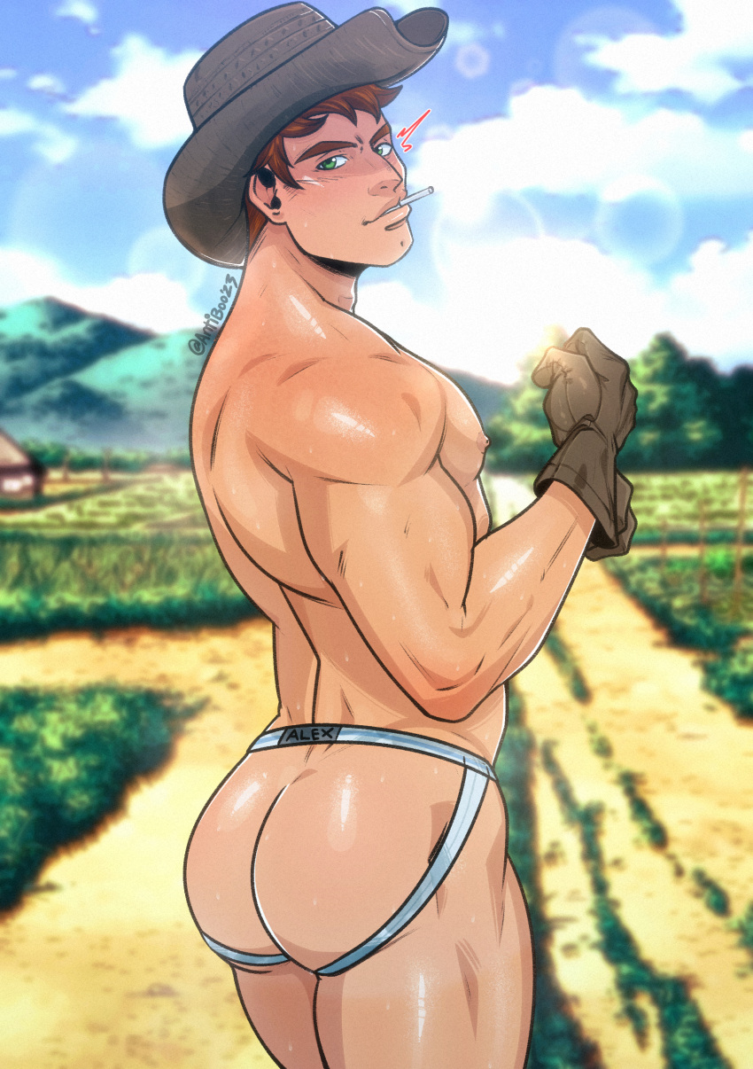 Rule 34 – 1boy alex (stardew valley) antibooart ass athletic male brown hair farmer gay green eyes jockstrap looking at viewer male only muscular male stardew valley tagme view from back | 10676017