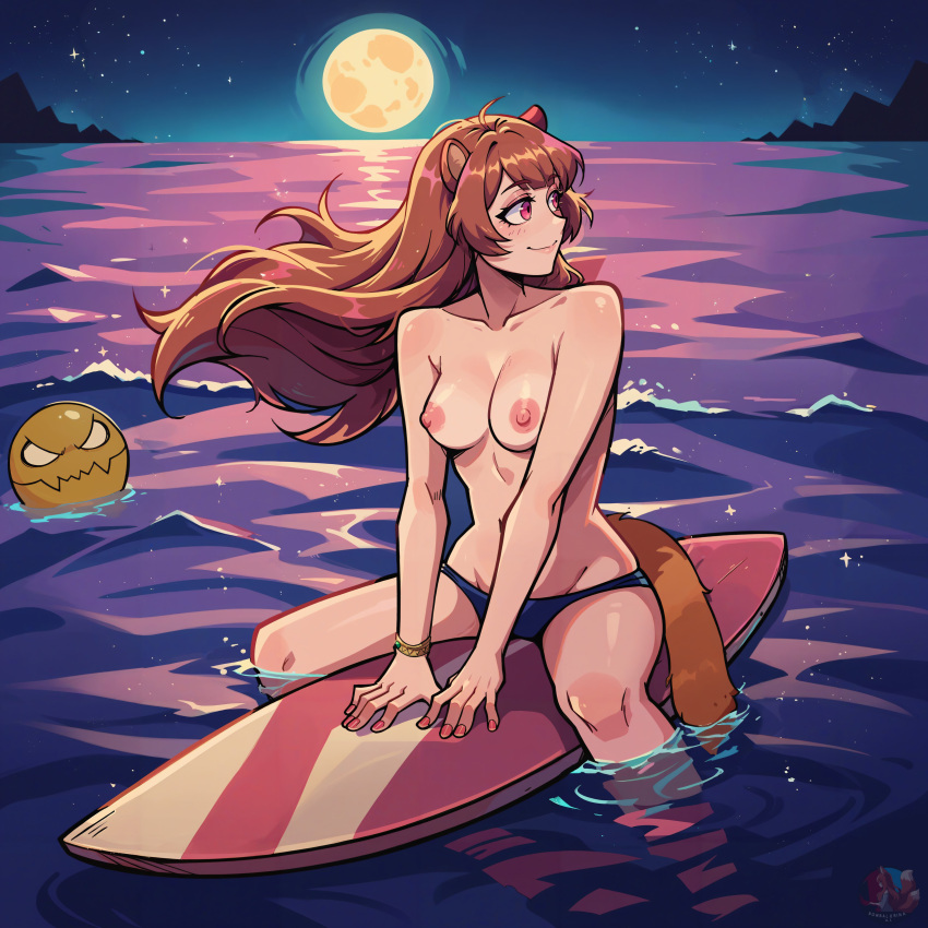 Rule 34 – ai generated beach bikini bombalurina ai brown hair jewlery medium breasts monster moon nail polish night nipples outside partially submerged pink eyes racoon ears racoon girl racoon tail raphtalia solo stable diffusion straddling surfboard swimsuit topless water wet wind | 10761938