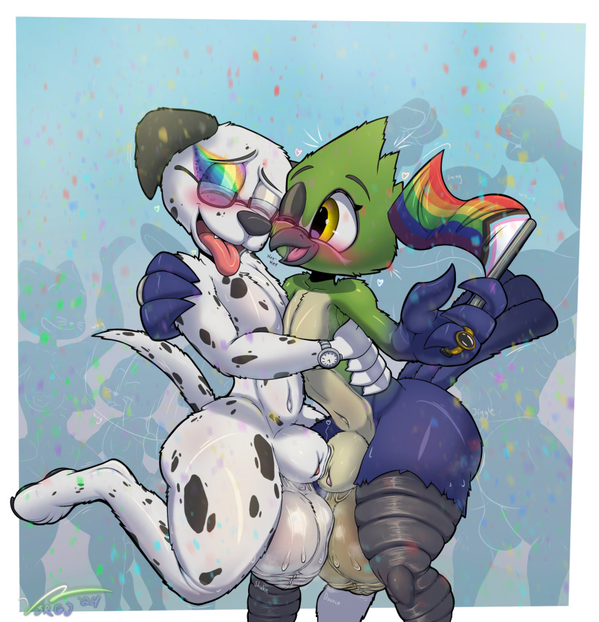 Rule 34 – animal genitalia anthro ass avian bailey (v3rg3) balls balls touching big balls big butt blush bodily fluids bodypaint canid canine canis clock closed eyes dalmatian domestic dog duo eyewear face paint feathers fur genitals glasses green body green feathers hand on shoulder heart symbol hi res hug lgbt pride male male/male mammal musk musk clouds musky balls navel open mouth pecs pride color flag pride colors public public nudity purple body purple feathers raised leg ring romantic romantic couple sheath sweat sweatdrop sweaty balls sweaty genitalia tail tail motion tailwag tongue tongue out v3rg3 watch white body white fur wide hips wilbur (v3rg3) yellow eyes | 10555182