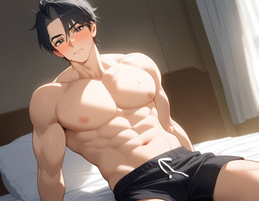 Rule 34 – 1boy ai generated bed bedroom bedsheets black boxers black eyebrows black eyes black hair blossomtea blush boxers curtains dilf eyebrows eyebrows visible through hair jokichi yudasei light-skinned male light skin looking at viewer muscular muscular male nipples pillow self upload shirtless shirtless male sweat sweatdrops sweating sweating male yandere simulator yodayo | 10722400