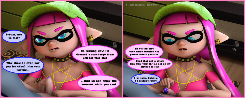 Rule 34 – 1boy 1girls 3d breasts calvasa calvasa champoli (whiteweasel) cap clothed female nude male clothing comic cum cum on face cumshot dialogue disappointed disappointing disappointing sex disgusted disgusting sex eye contact female hair hair tentacles handjob holding penis inkling inkling boy inkling girl light-skinned female light-skinned male little penis long hair male naked nintendo penis pink hair premature ejaculation sex sfm small penis small penis humiliation source filmmaker speech bubble splatoon splatoon (series) straight text two-finger handjob unsatisfied whiteweasel | 9445969